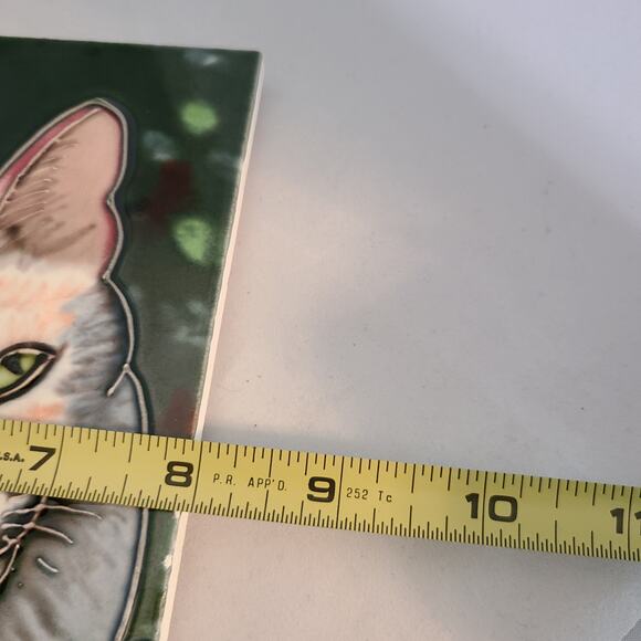 VTG Whimsical Orange Tabby Cat Handmade Ceramic Tile - Unique Cat Wall Art (8x8) - Picture 8 of 9